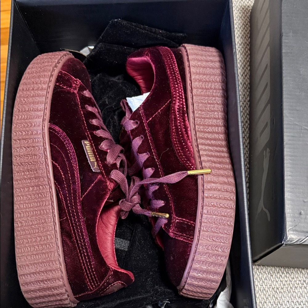 FENTY PUMA - Women's Velvet Platform Sneakers in Burgundy